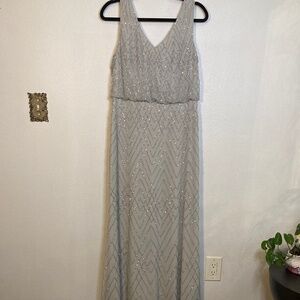 BHLDN Blaise chevron beaded sequin embellished sleeveless long cocktail dress